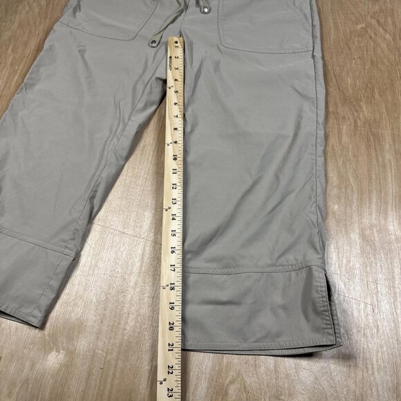 Prana Khaki Bliss Capri Pants Women's Medium Brown Drawstring Side Slit - Picture 4 of 5